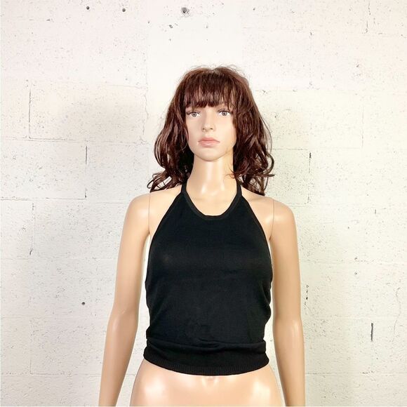 ZARA Knit black halter top open back with adjustable self tie M - Picture 5 of 13